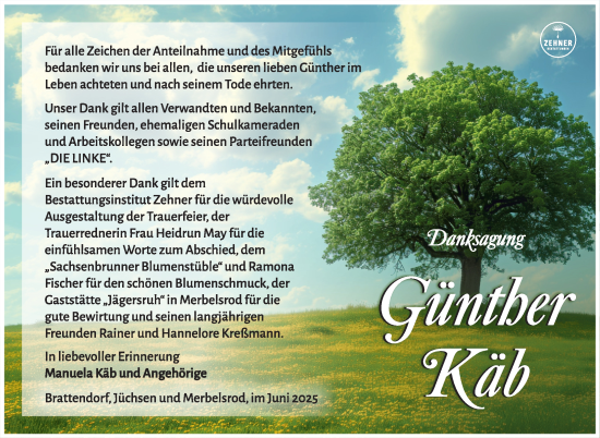Traueranzeige von Günther Käb von Südthüringer Presse