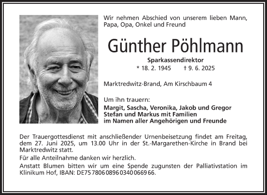 Traueranzeige von Günther Pöhlmann von Frankenpost