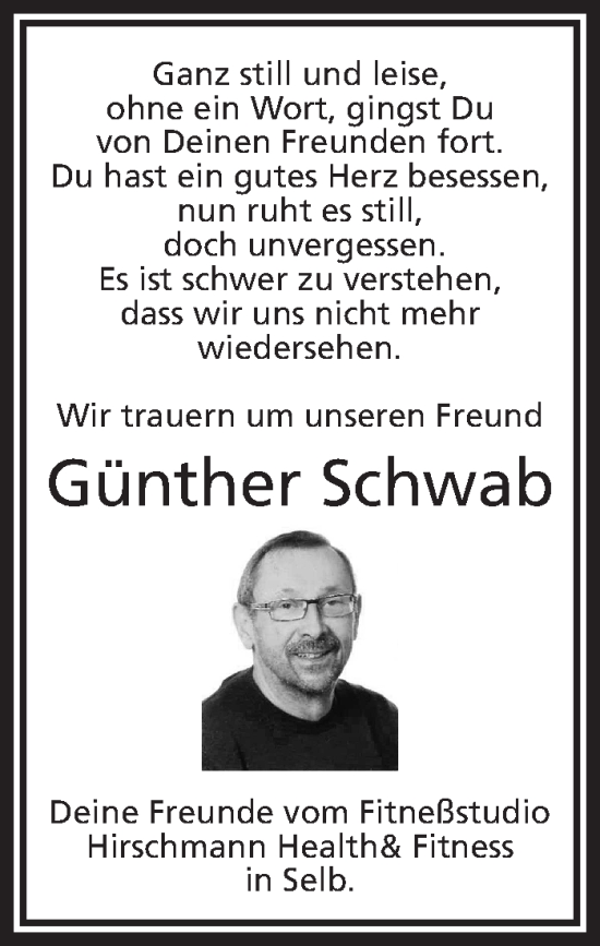 Traueranzeige von Günther Schwab von Frankenpost