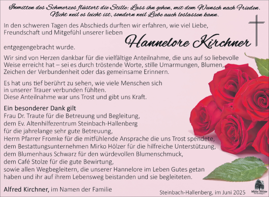 Traueranzeige von Hannelore Kirchner von Südthüringer Presse