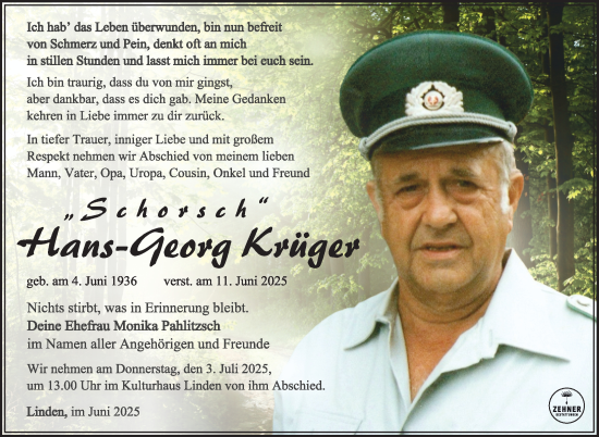 Traueranzeige von Hans-Georg Krüger von Südthüringer Presse