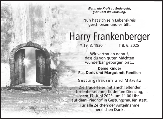 Traueranzeige von Harry Frankenberger von Neue Presse Coburg