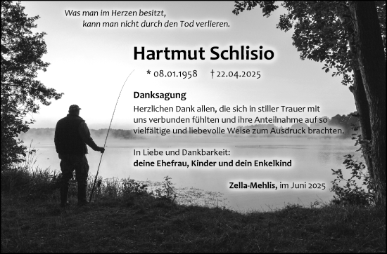 Traueranzeige von Hartmut Schlisio von Südthüringer Presse