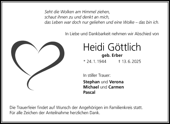 Traueranzeige von Heidi Göttlich von Neue Presse Coburg