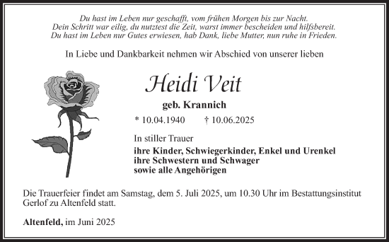 Traueranzeige von Heidi Veit von Südthüringer Presse