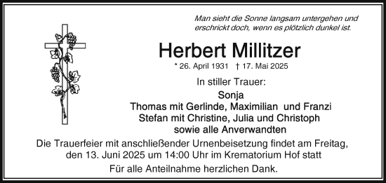 Traueranzeige von Herbert Millitzer von Frankenpost