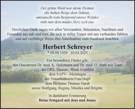 Traueranzeige von Herbert Schreyer von Südthüringer Presse