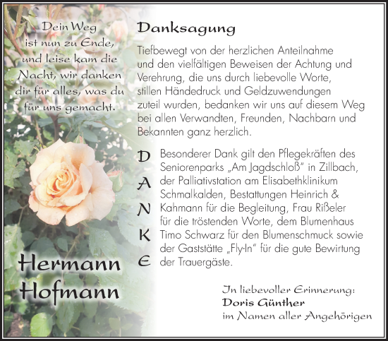 Traueranzeige von Hermann Hofmann von Südthüringer Presse
