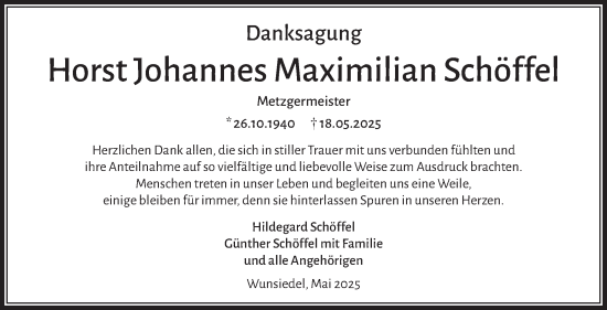 Traueranzeige von Horst Johannes Maximilian Schöffel von Frankenpost