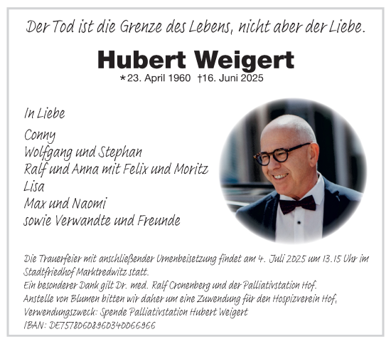 Traueranzeige von Hubert Weigert von Frankenpost