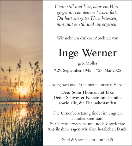 Traueranzeige von Inge Werner von Südthüringer Presse