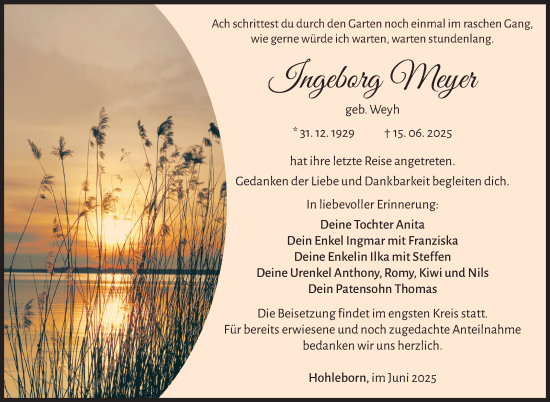 Traueranzeige von Ingeborg Meyer von Südthüringer Presse