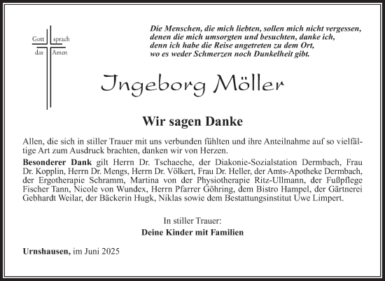 Traueranzeige von Ingeborg Möller von Südthüringer Presse