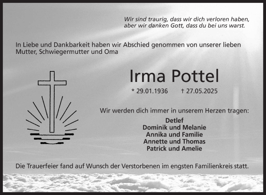 Traueranzeige von Irma Pottel von Neue Presse Coburg