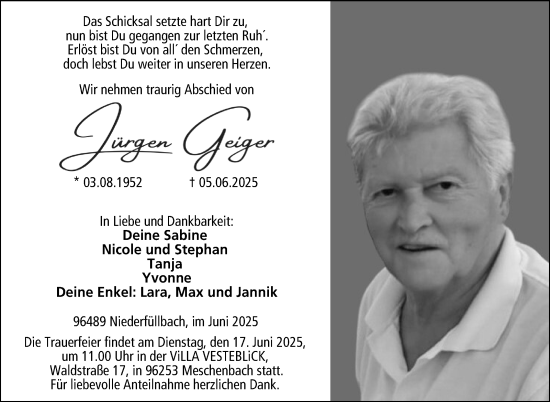 Traueranzeige von Jürgen Geiger von Neue Presse Coburg