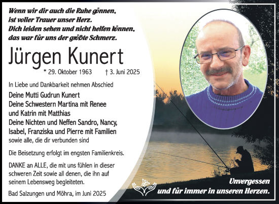 Traueranzeige von Jürgen Kunert von Südthüringer Presse