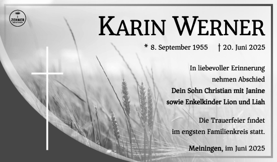 Traueranzeige von Karin Werner von Südthüringer Presse