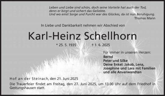 Traueranzeige von Karl-Heinz Schellhorn von Neue Presse Coburg