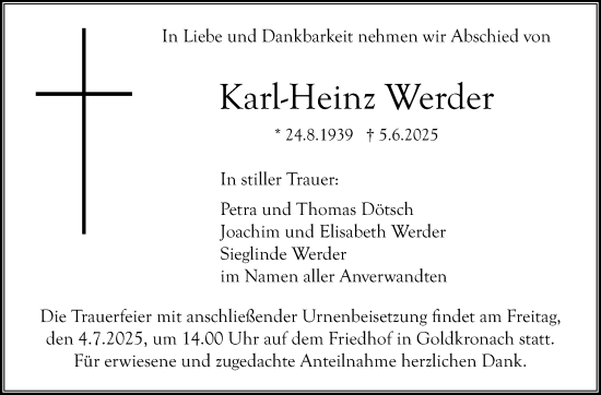Traueranzeige von Karl-Heinz Werder von Südthüringer Presse