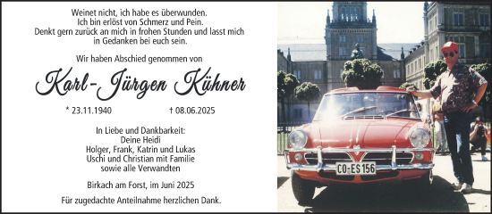 Traueranzeige von Karl-Jürgen Kühner von Neue Presse Coburg