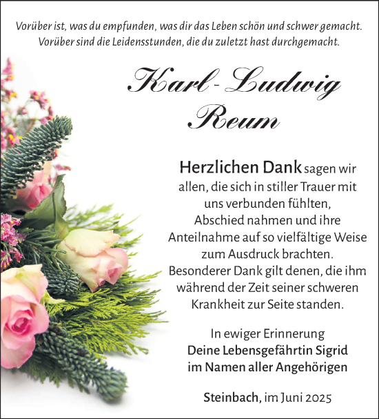 Traueranzeige von Karl-Ludwig Reum von Südthüringer Presse