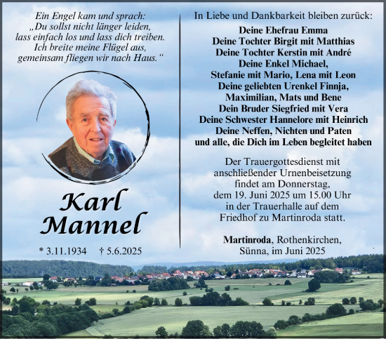 Traueranzeige von Karl Mannel von Südthüringer Presse