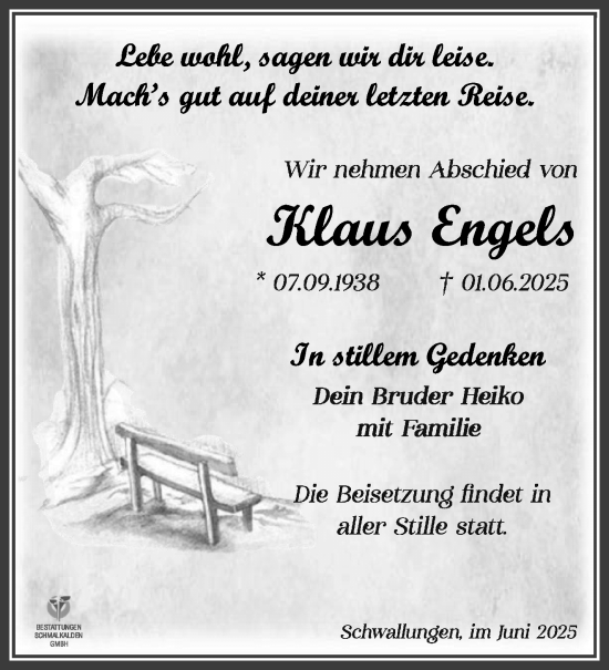Traueranzeige von Klaus Engels von Südthüringer Presse