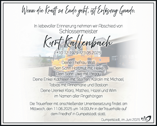 Traueranzeige von Kurt Kallenbach von Südthüringer Presse