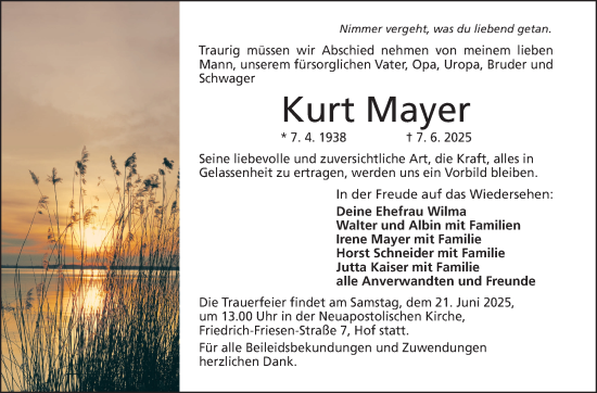 Traueranzeige von Kurt Mayer von Frankenpost
