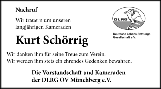 Traueranzeige von Kurt Schörrig von Frankenpost