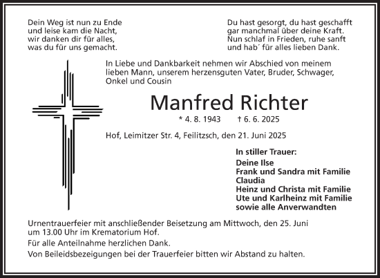 Traueranzeige von Mafnfred Richter von Frankenpost