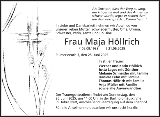Traueranzeige von Maja Höllrich von Frankenpost
