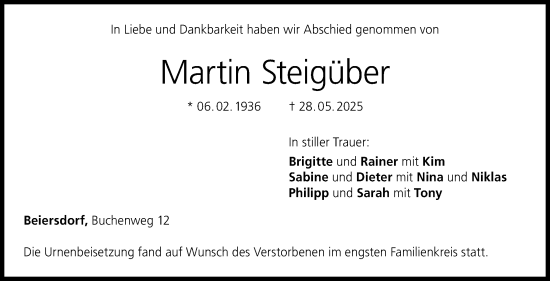 Traueranzeige von Martin Steigüber von Neue Presse Coburg