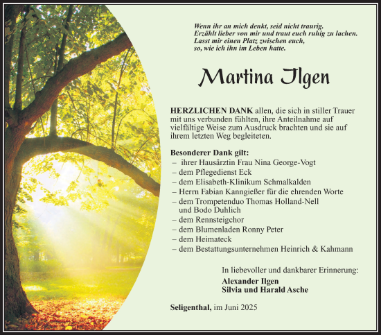 Traueranzeige von Martina Ilgen von Südthüringer Presse