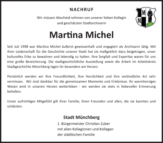 Traueranzeige von Martina Michel von Frankenpost