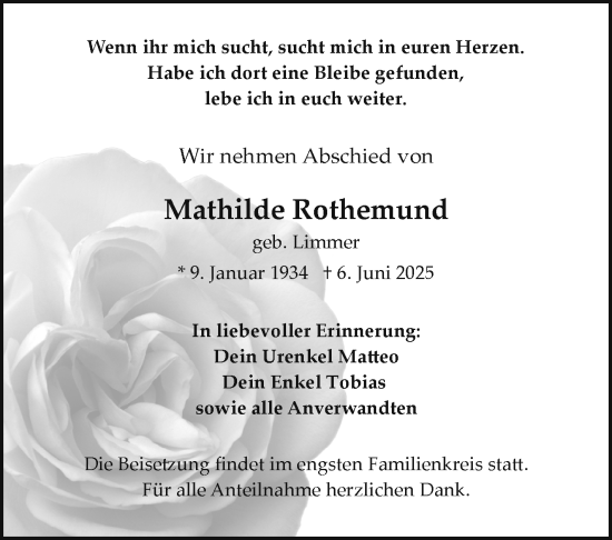 Traueranzeige von Mathilde Rothemund von Frankenpost