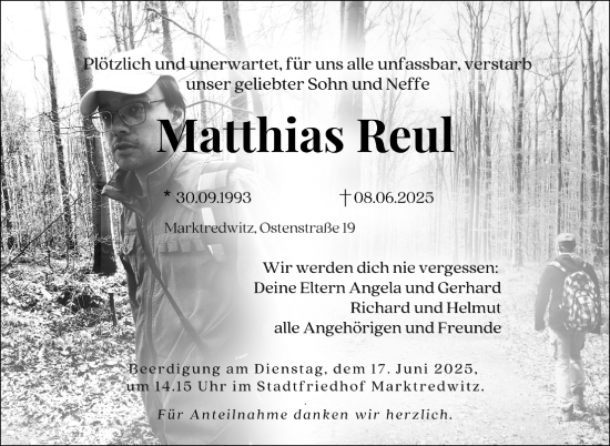 Traueranzeige von Matthias Reul von Frankenpost