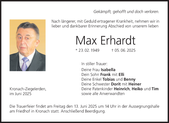Traueranzeige von Max Erhardt von Neue Presse Coburg