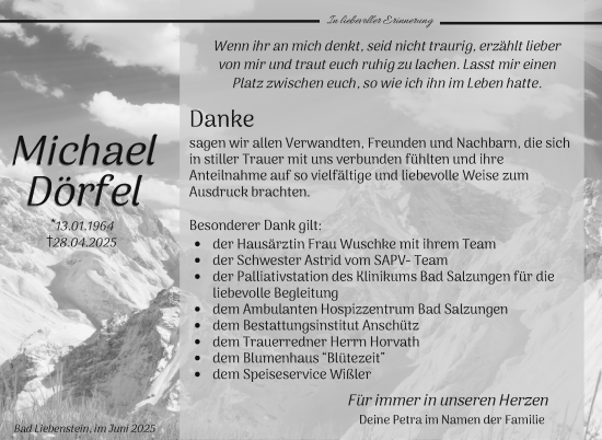 Traueranzeige von Michael Dörfel von Südthüringer Presse