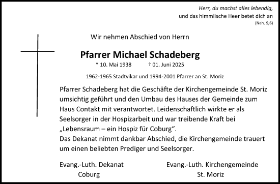 Traueranzeige von Michael Schadeberg von Neue Presse Coburg