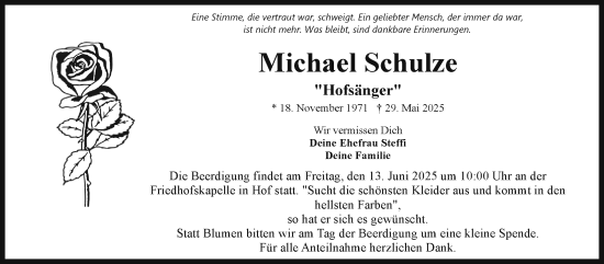 Traueranzeige von Michael Schulze von Frankenpost