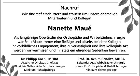 Traueranzeige von Nanette Mauè von Frankenpost