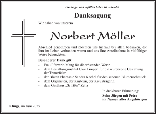 Traueranzeige von Norbert Möller von Südthüringer Presse