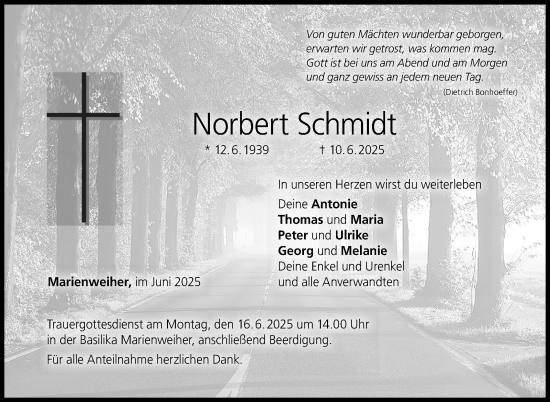 Traueranzeige von Norbert Schmidt von Frankenpost
