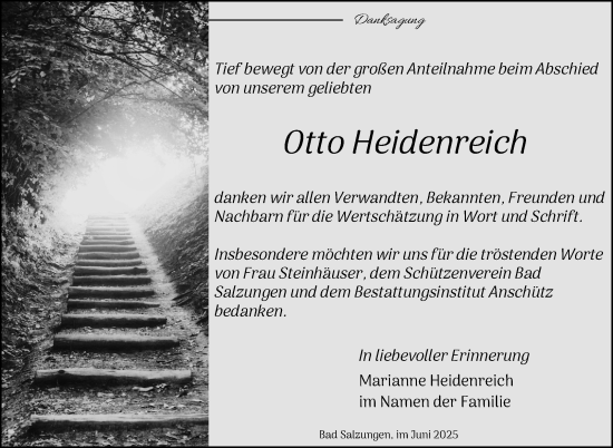 Traueranzeige von Otto Heidenreich von Südthüringer Presse