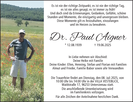 Traueranzeige von Paul Aigner von Neue Presse Coburg