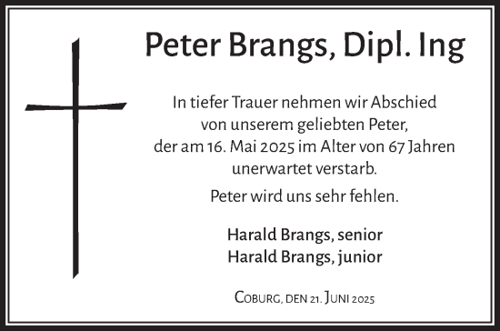 Traueranzeige von Peter Brangs von Neue Presse Coburg