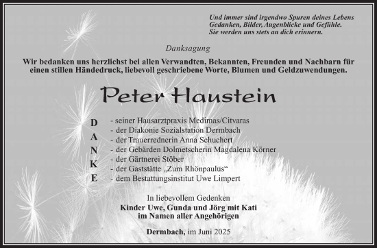 Traueranzeige von Peter Haustein von Südthüringer Presse