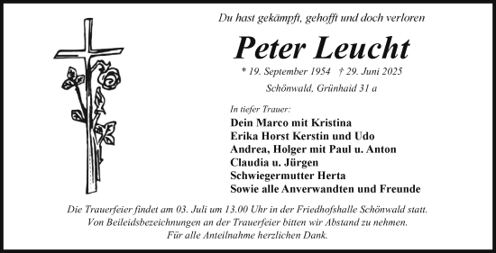 Traueranzeige von Peter Leucht von Frankenpost