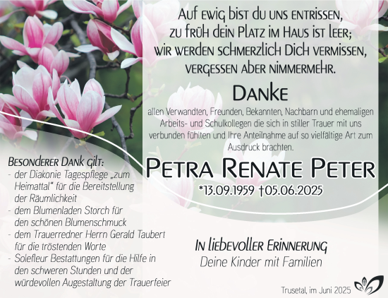 Traueranzeige von Petra Renate Peter von Südthüringer Presse